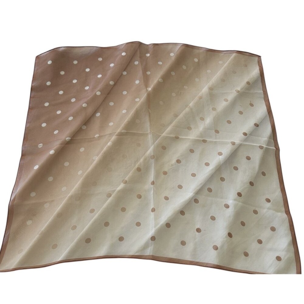 Vintage 1960s Nylon Shear Chocolate Brown Tan Hombre Polka Dot Art Scarf 21" Sq